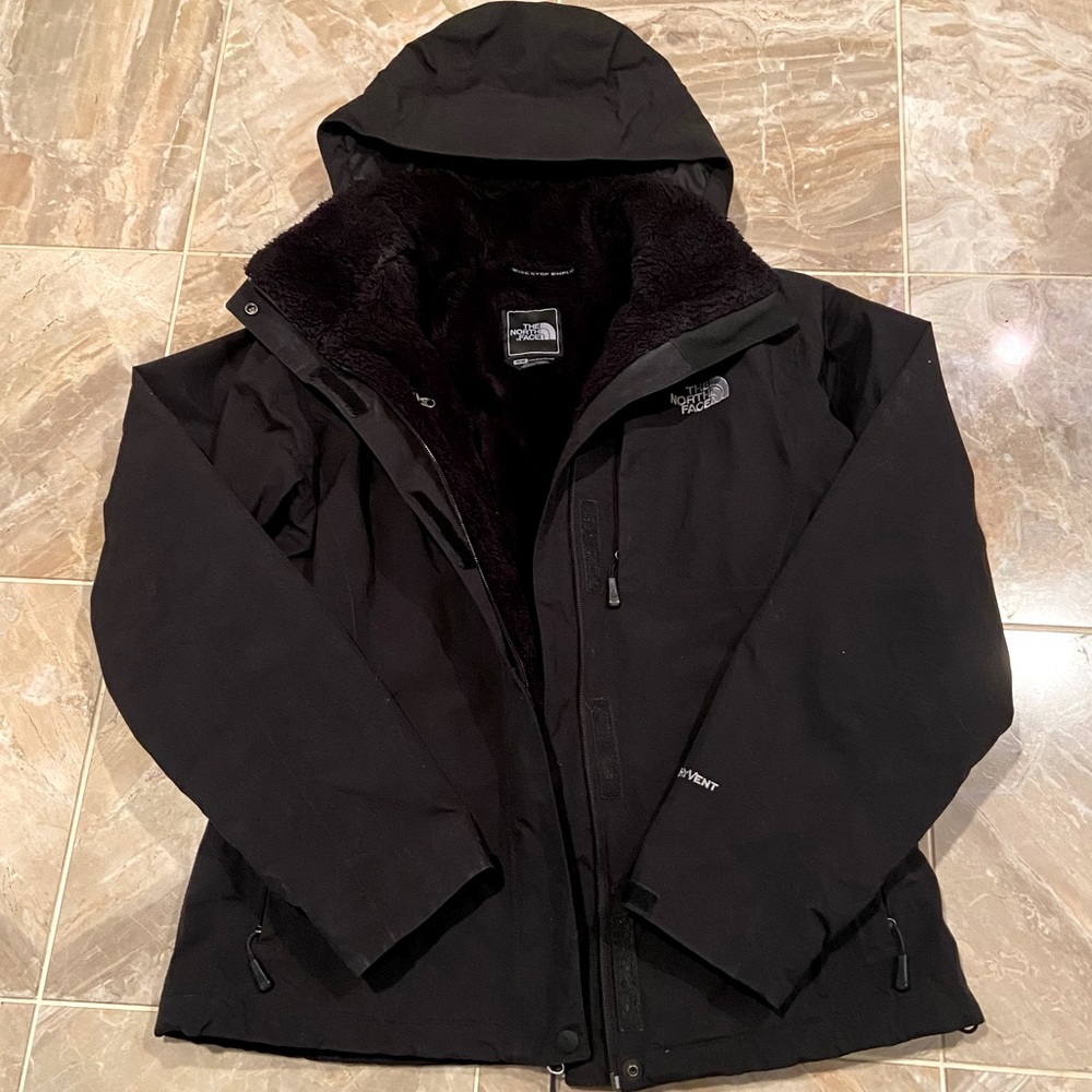 NORTH FACE WOMENS HYVENT SHERPA LINED INSULATED WATERPROOF JACKET BLACK SIZE M